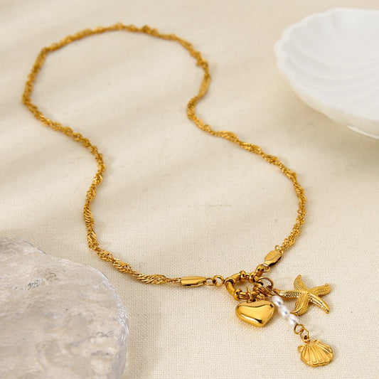 Collar Torsal Corazón Y Estrella De Mar