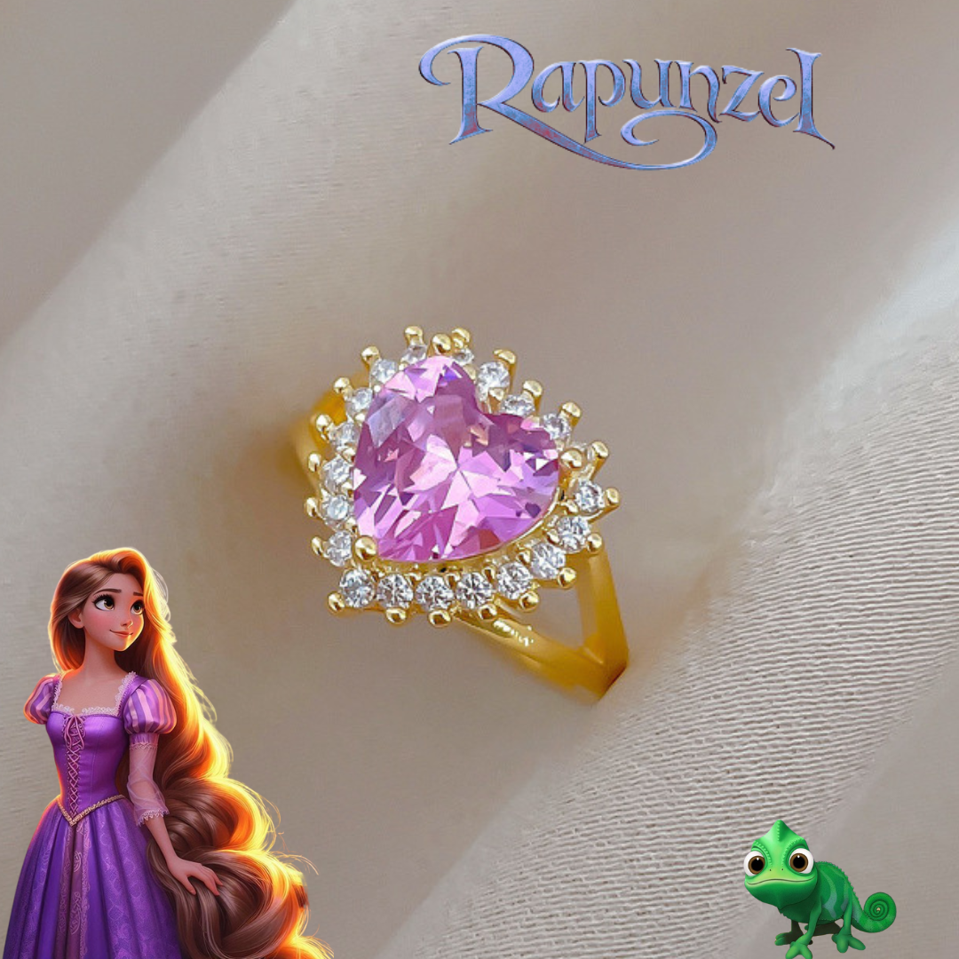 Anillo Corazón Rosa Inspirado en Rapunzel🦎👑💜✨